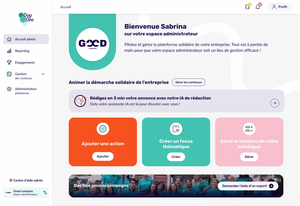 Ecran avec personnalisation plateforme Day One