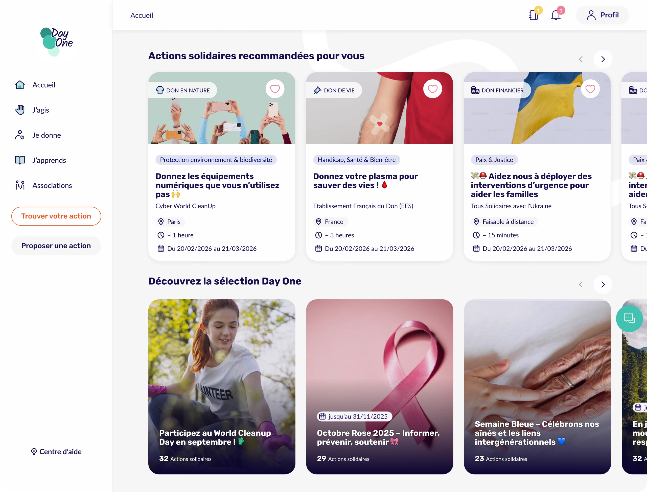Ecran avec mission plateforme day one