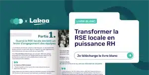 Vignette cliquable du livre blanc Lakaa x Day One sur la RSE locale et les RH, affichant un aperçu des pages et un bouton de téléchargement.
