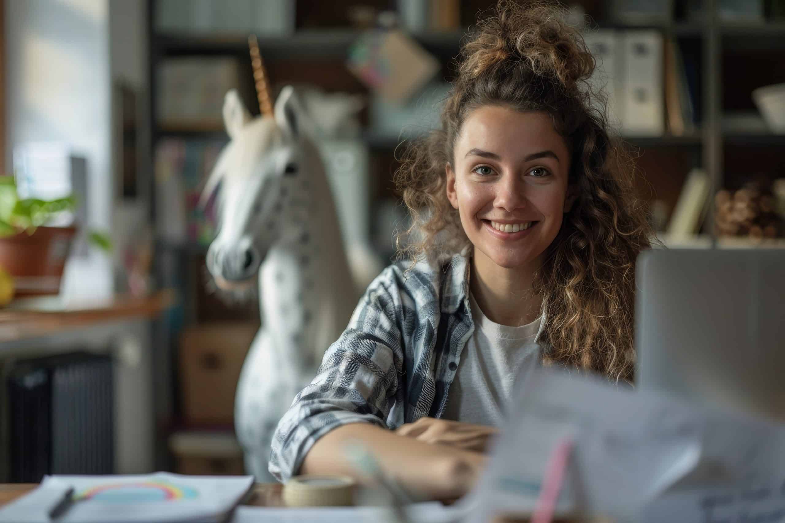 portrait woman with unicorn scaled